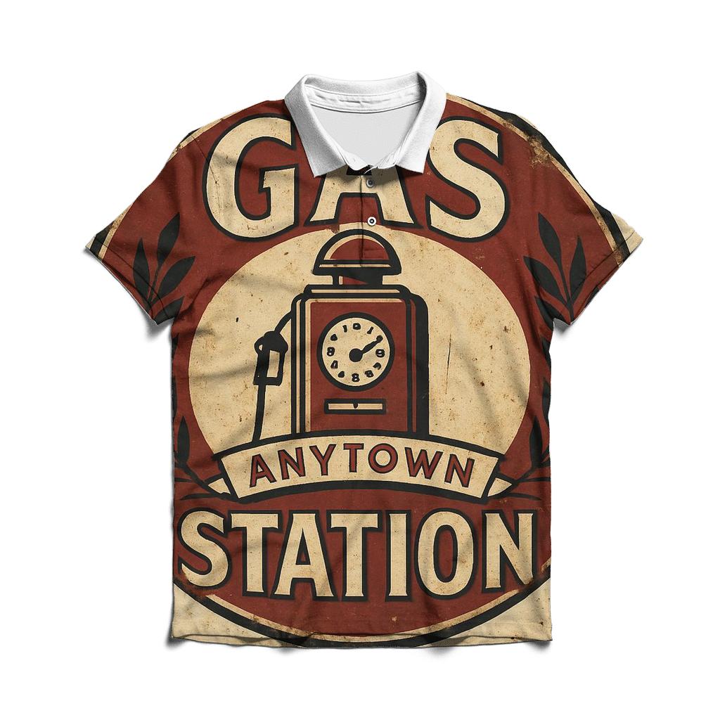 Weathered Gas Station Pump Emblem premium cotton polo shirts