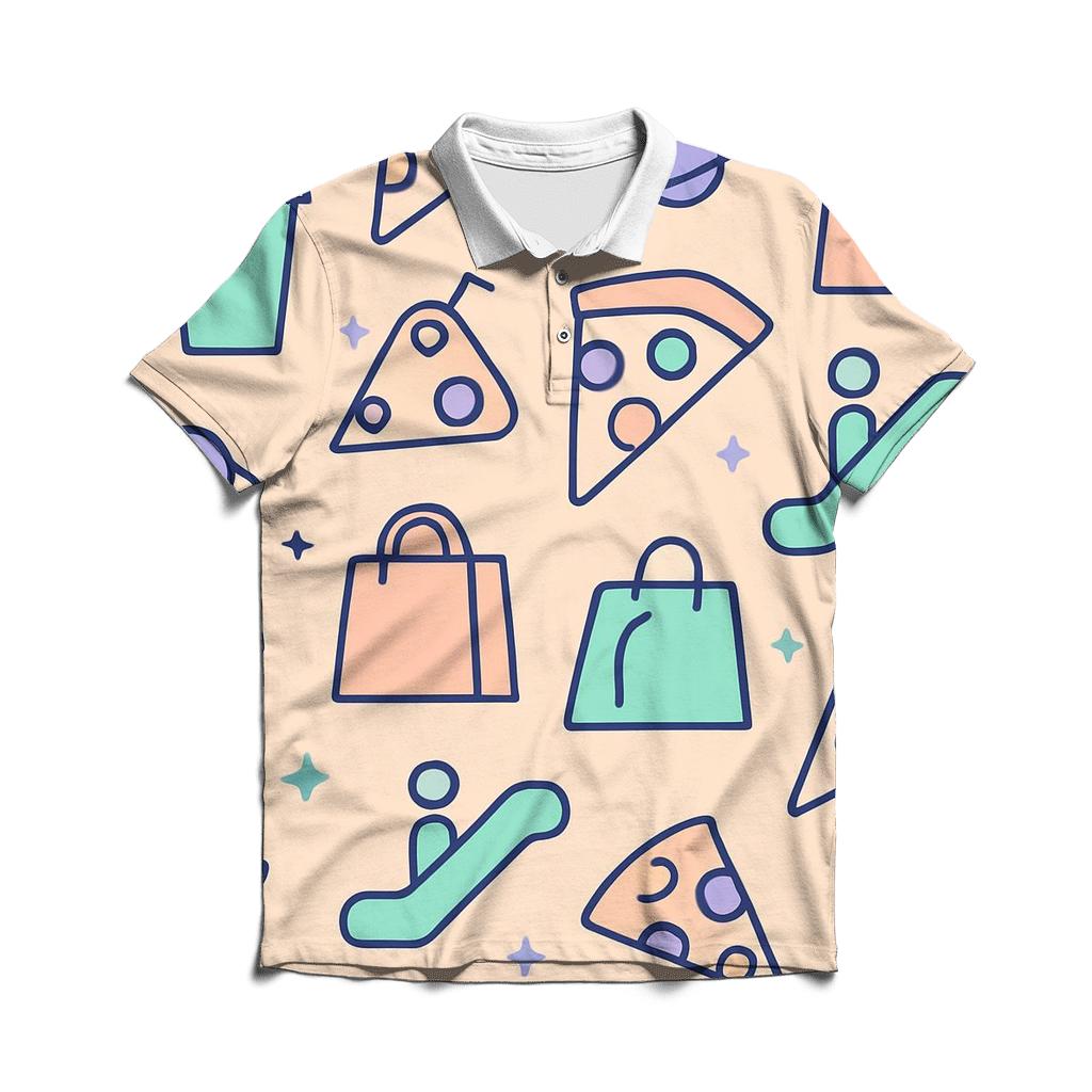 Space Mall Food Court Icons custom polo shirts