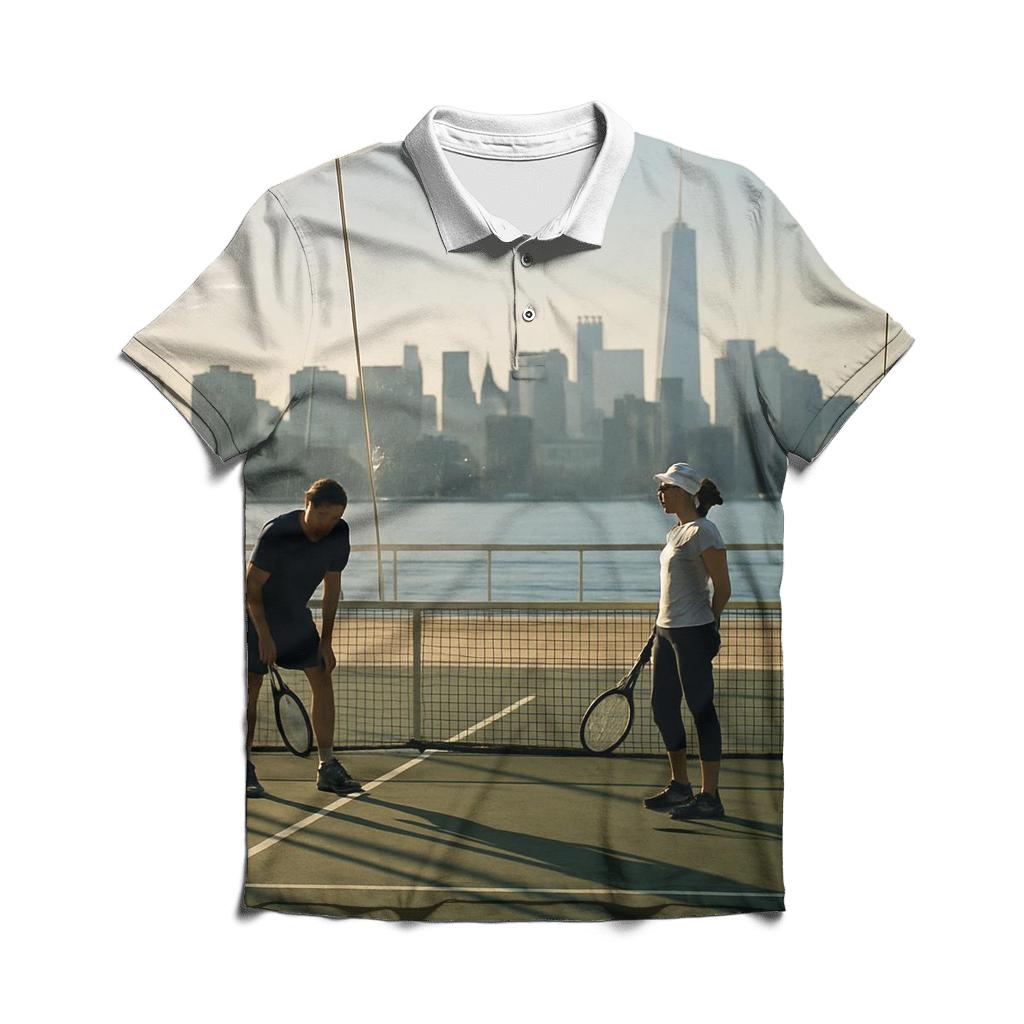 Chelsea Piers Tennis Bubble With Hudson Skyline Slice designer slim fit polos