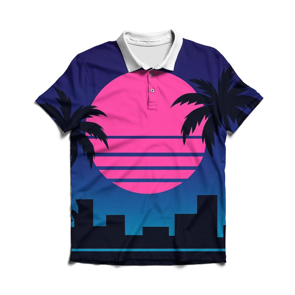 Miami Night Palm Silhouette Blocks custom polo shirts