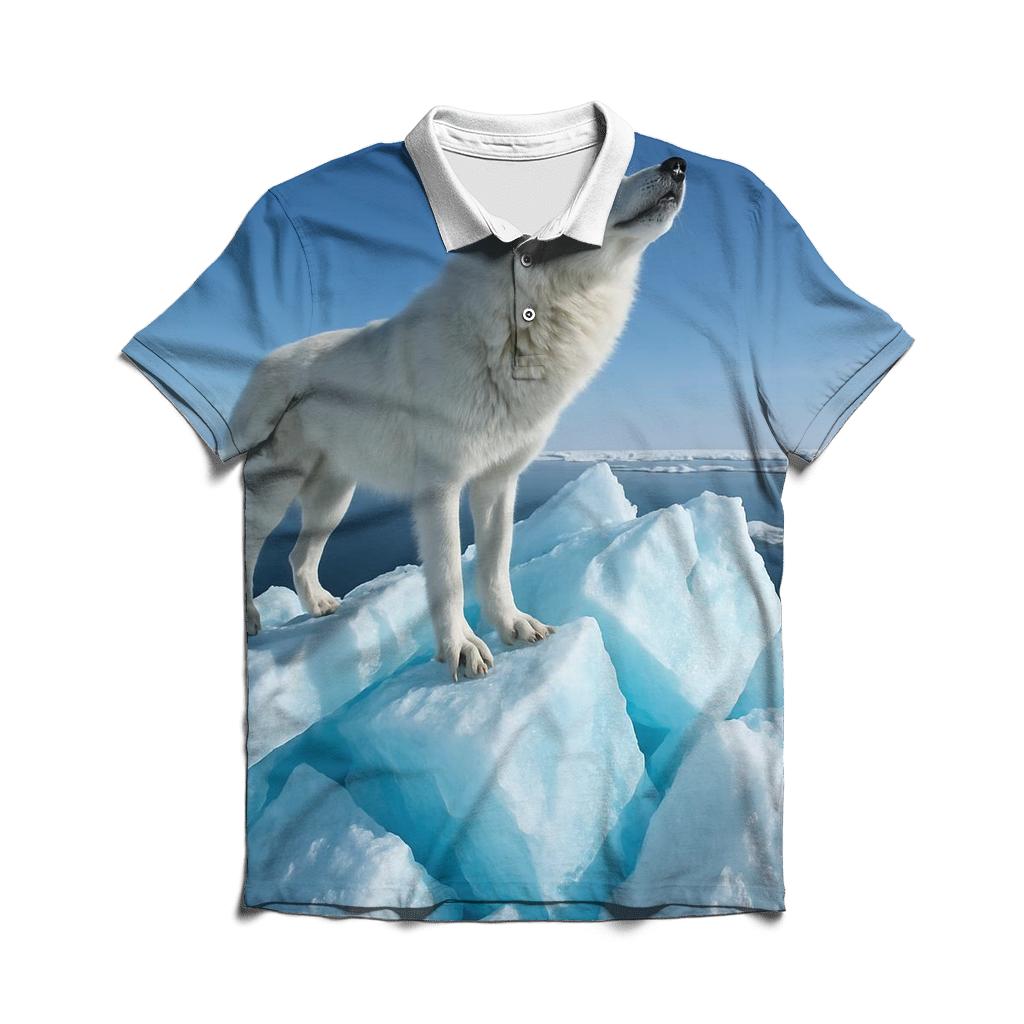 Arctic Wolf On Sea Ice Pressure Ridge classic pique polos