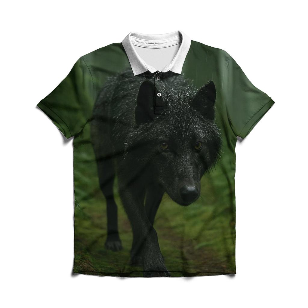 Forest Wolf Beneath Old Growth Rain stylish collar polo tees