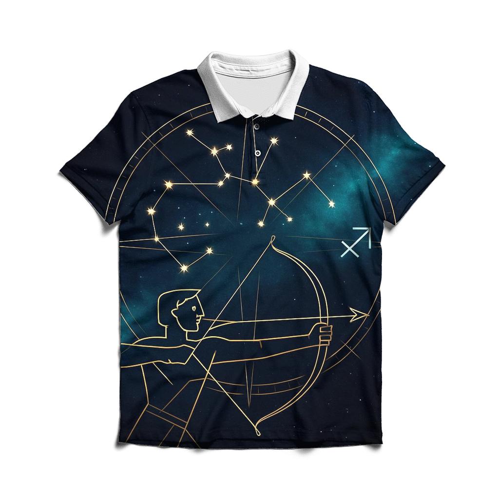 Sagittarius Galactic Archer Star Compass embroidered polo tops