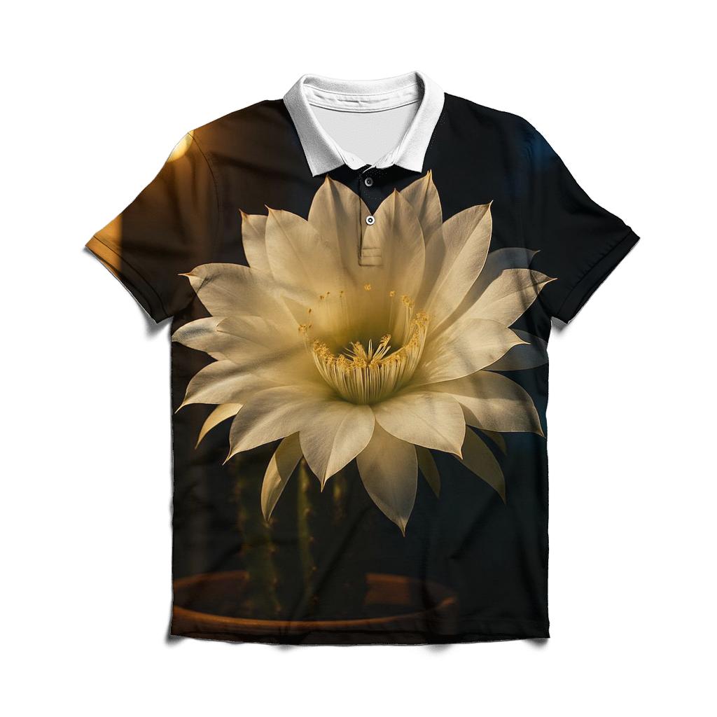 Cactus Flower Opening Under Night Porch Light designer slim fit polos