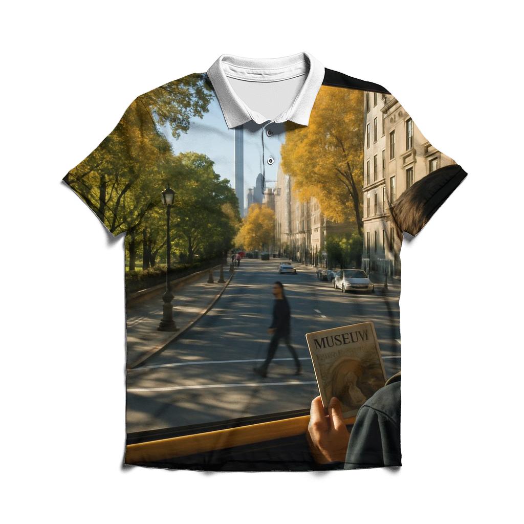 Museum Mile Bus Window With Central Park Edge And Towers personalized polo shirts