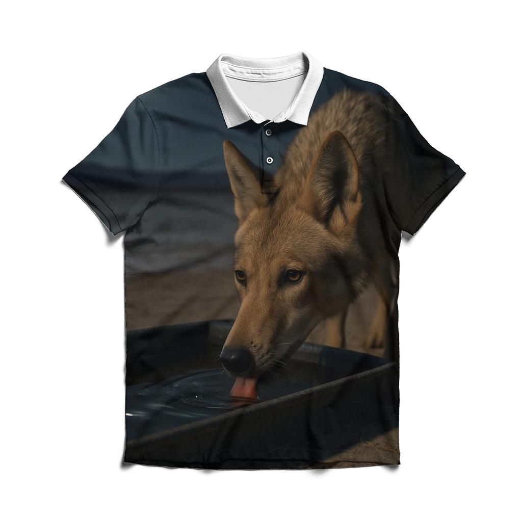 Desert Wolf At Salt Flat Night Waterhole custom polo shirts