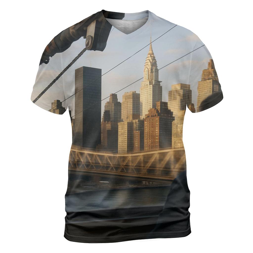 Roosevelt Island Tram Window Skyline Study statement graphic shirts