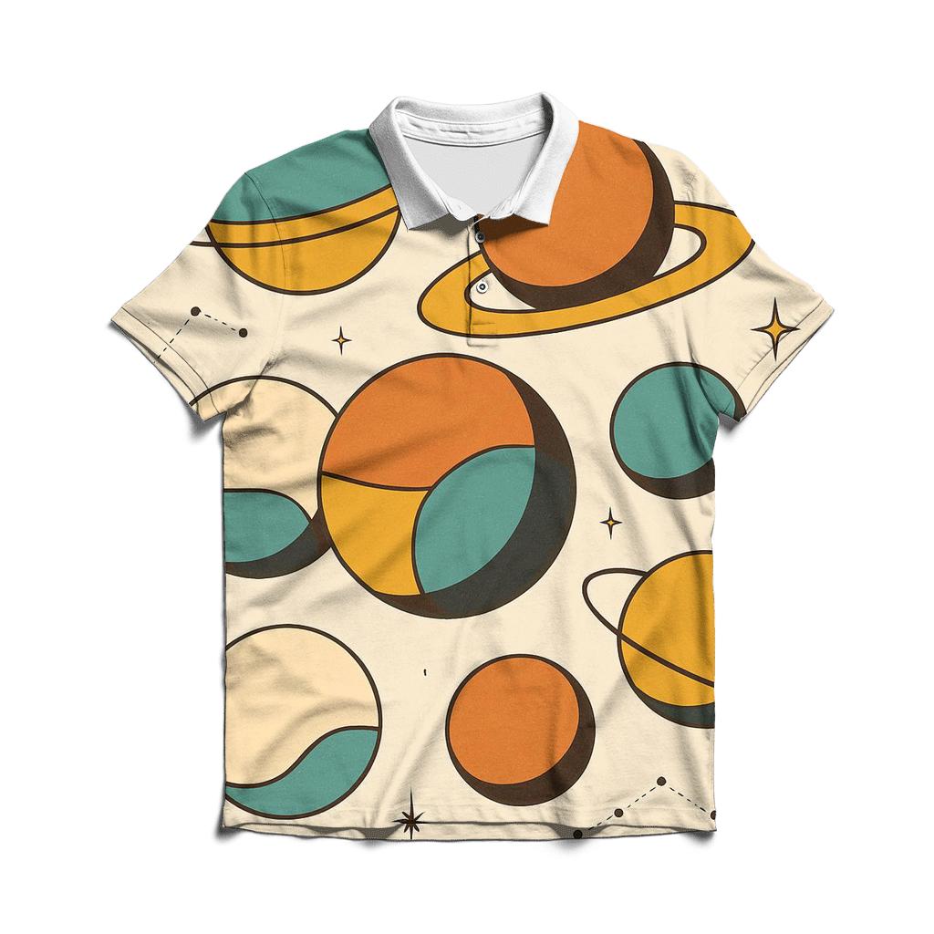 Mid Century Space Age Orbs designer slim fit polos