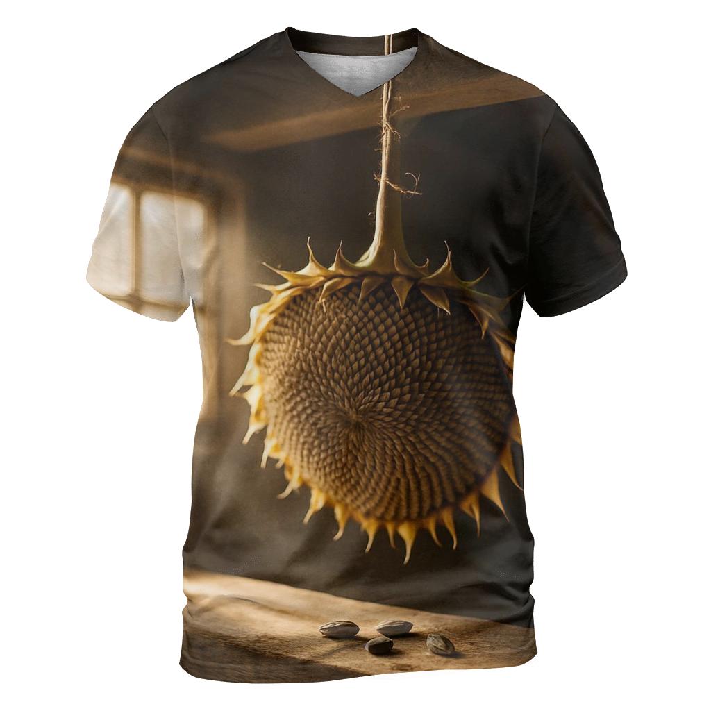 Sunflower Head Drying For Seeds On A Barn Rafter creative print fashion shirts