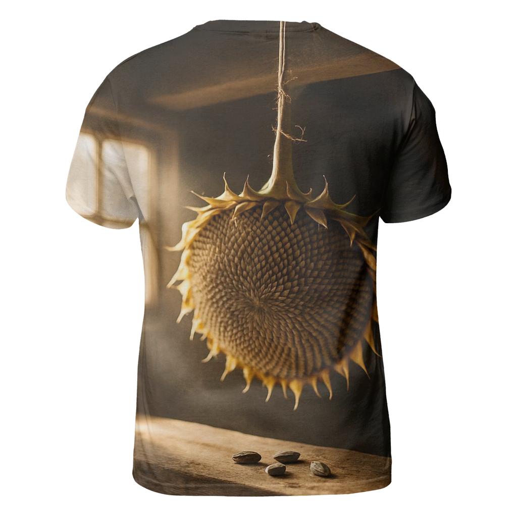 Sunflower Head Drying For Seeds On A Barn Rafter creative print fashion shirts