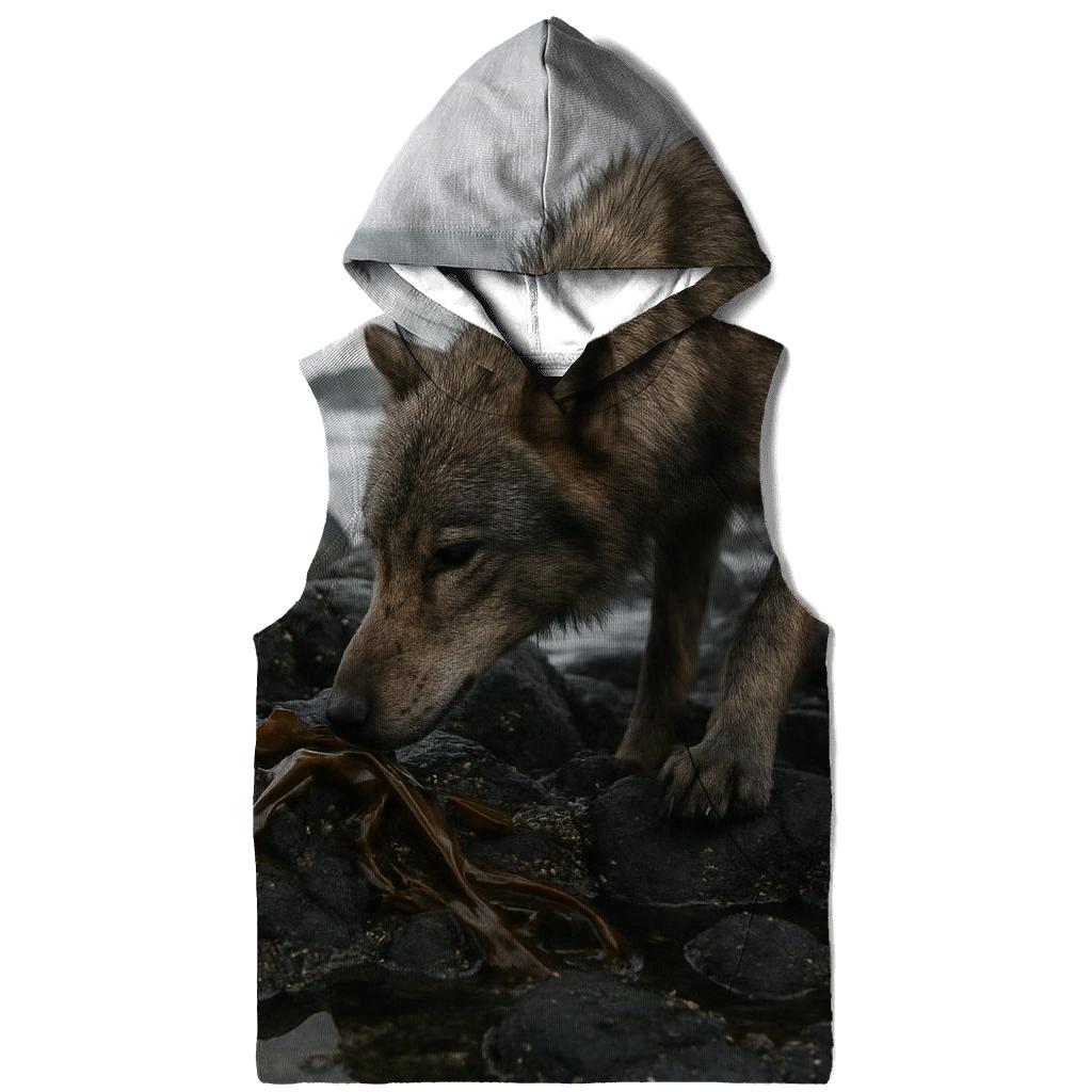 Coastal Wolf Kelp Foraging embroidered hoodies