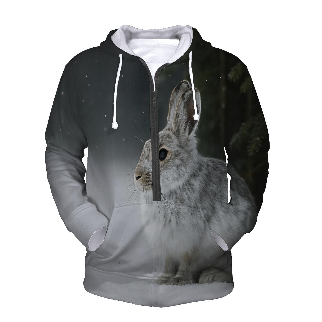 Frostwhisker Pause Snowshoe Hare zip-up hoodies