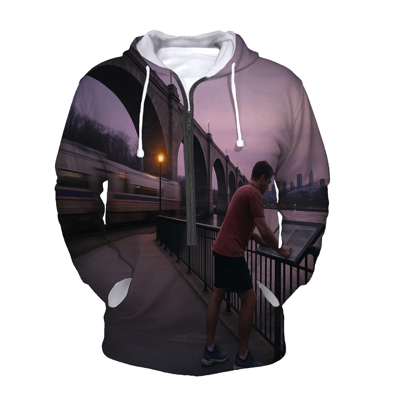 Harlem River Esplanade With Bronx Backdrop Glow embroidered hoodies