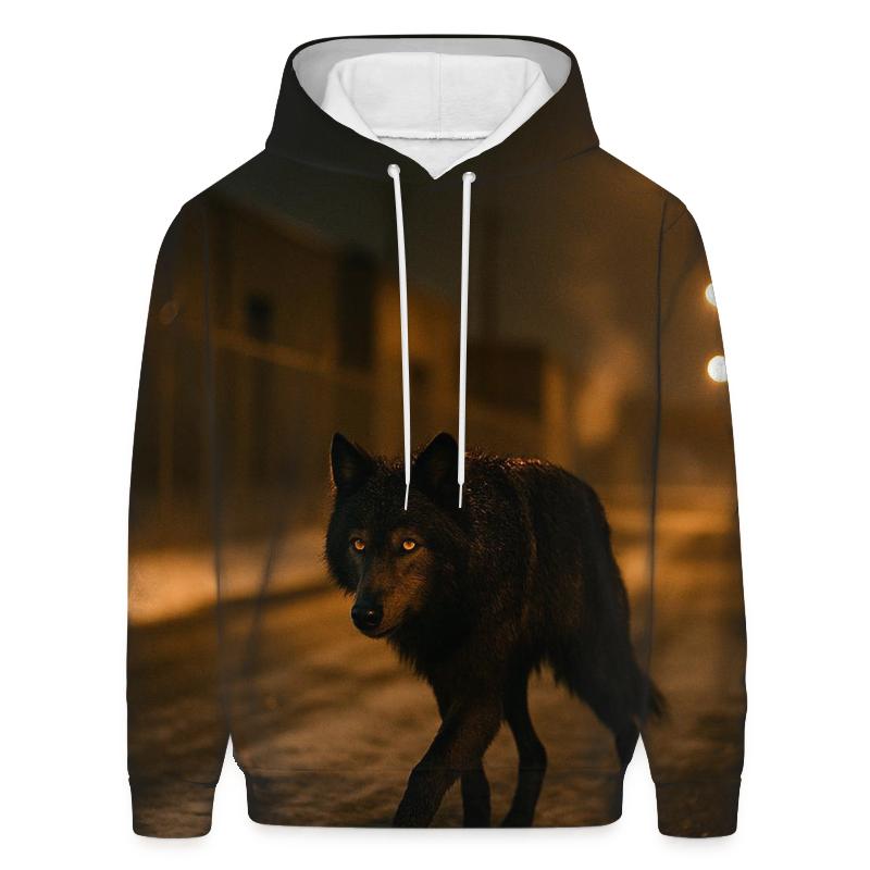 Urban Edge Wolf Under Sodium Streetlights heavyweight hoodies