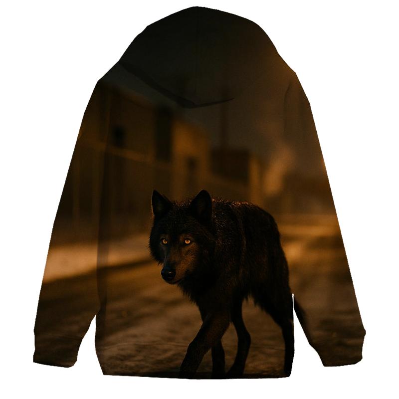 Urban Edge Wolf Under Sodium Streetlights heavyweight hoodies