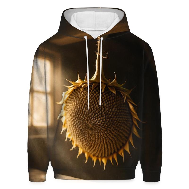Sunflower Head Drying For Seeds On A Barn Rafter graphic hoodies