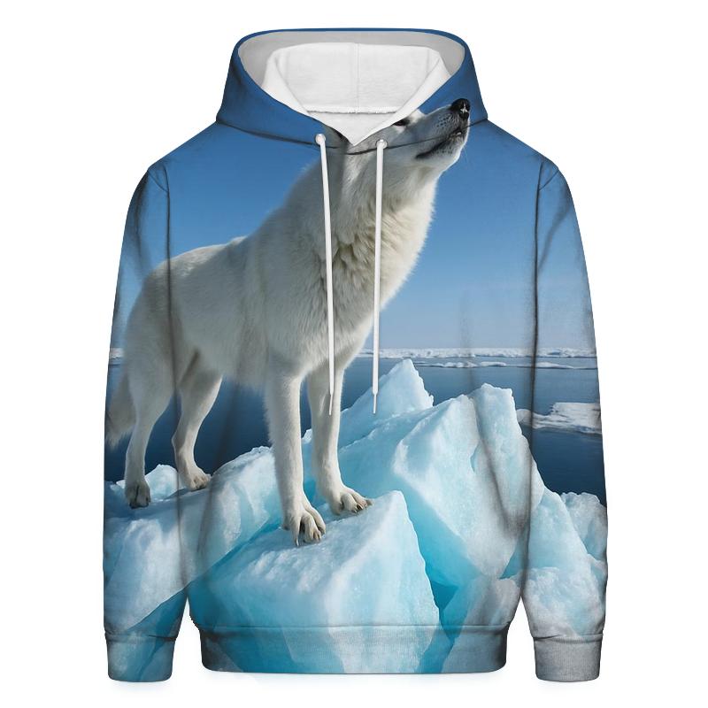 Arctic Wolf On Sea Ice Pressure Ridge pullover hoodies