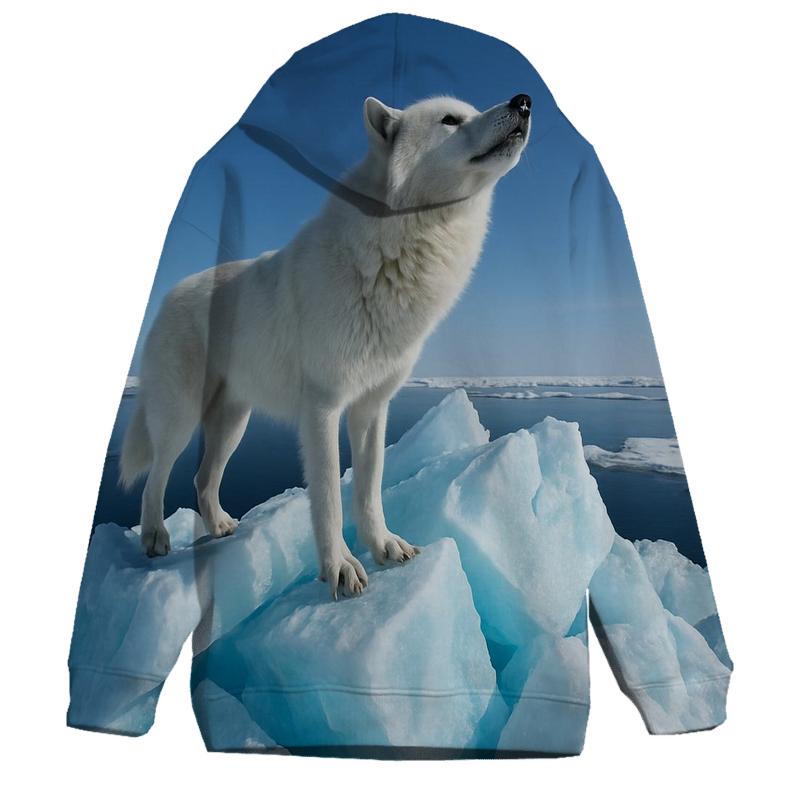 Arctic Wolf On Sea Ice Pressure Ridge pullover hoodies