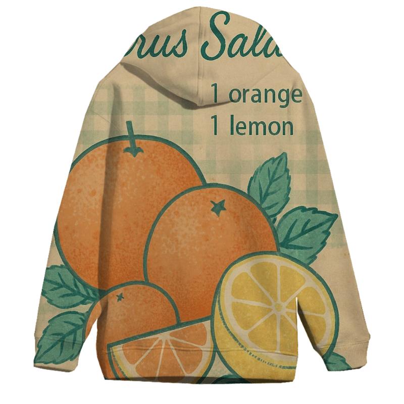 Retro Kitchen Recipe Card Citrus Print embroidered hoodies