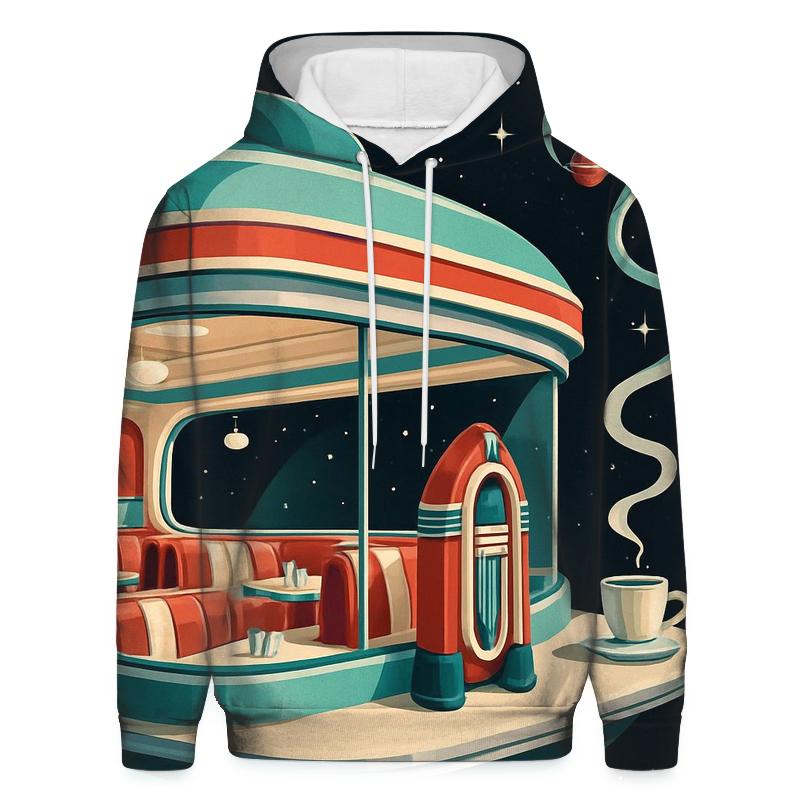 Retro Futurist Orbit Diner embroidered hoodies