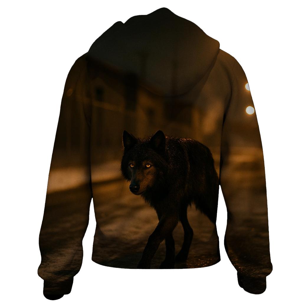 Urban Edge Wolf Under Sodium Streetlights zip-up hoodies