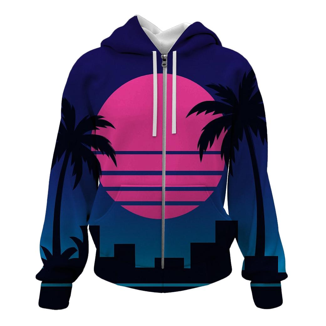 Miami Night Palm Silhouette Blocks zip-up hoodies