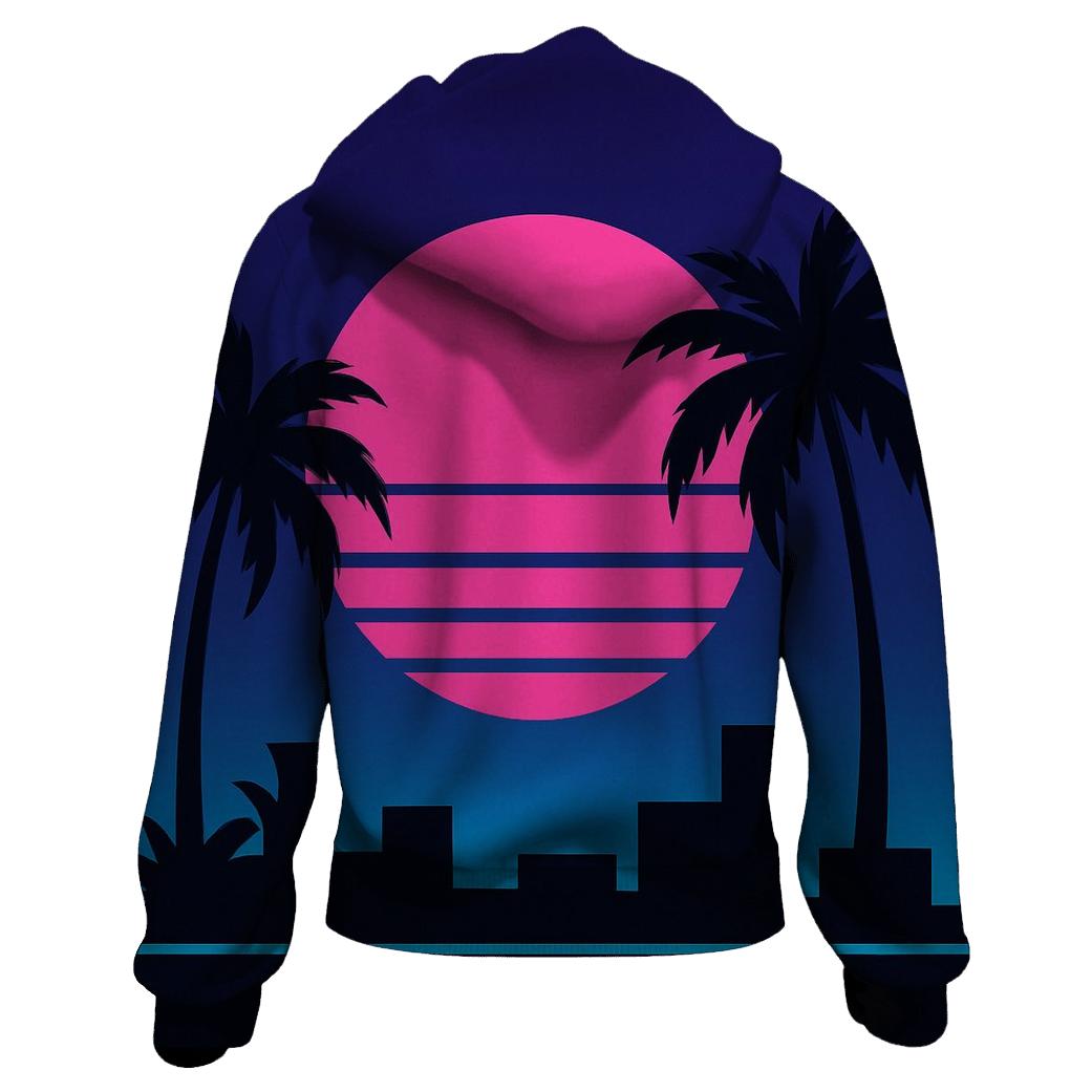 Miami Night Palm Silhouette Blocks zip-up hoodies