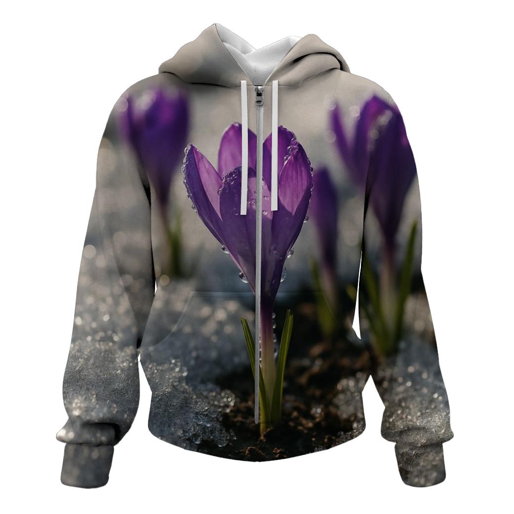 Crocus Emerging Through Melting Snow designer hoodies