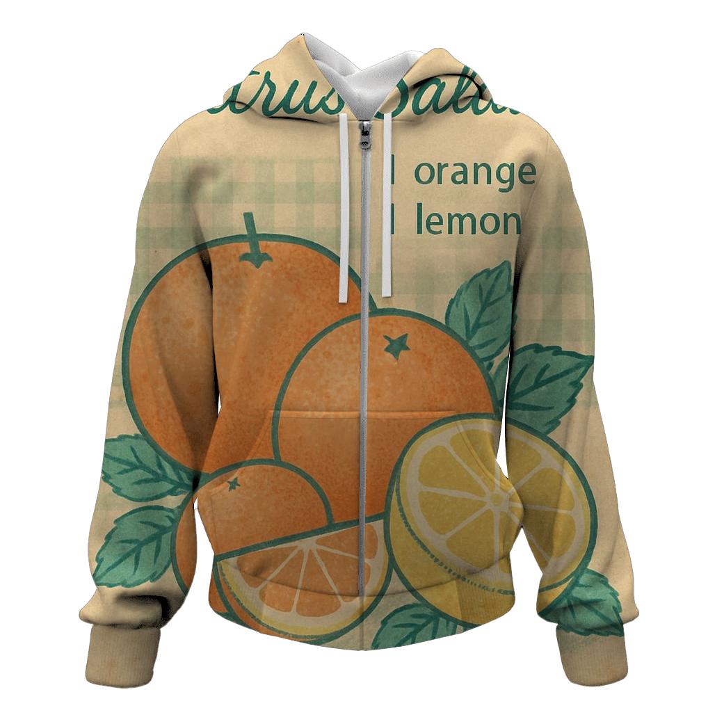 Retro Kitchen Recipe Card Citrus Print zip-up hoodies