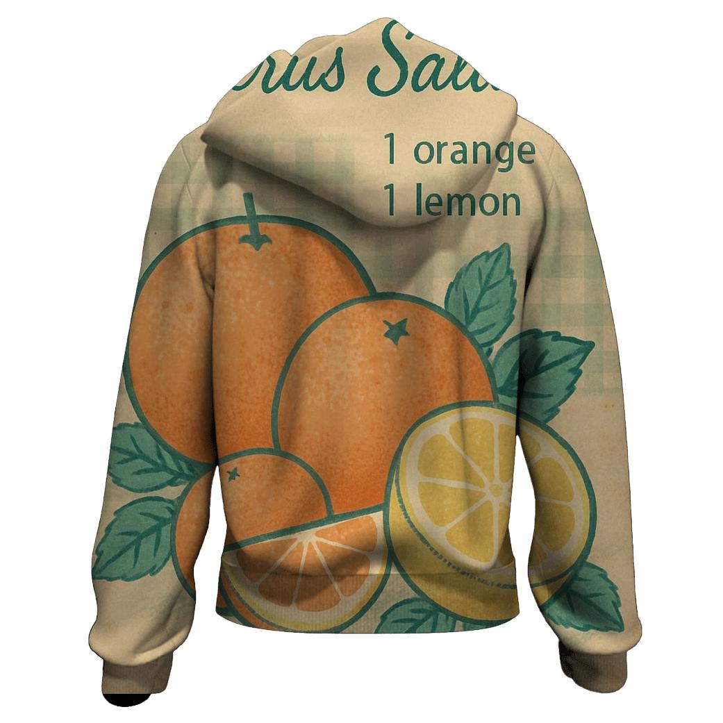 Retro Kitchen Recipe Card Citrus Print zip-up hoodies