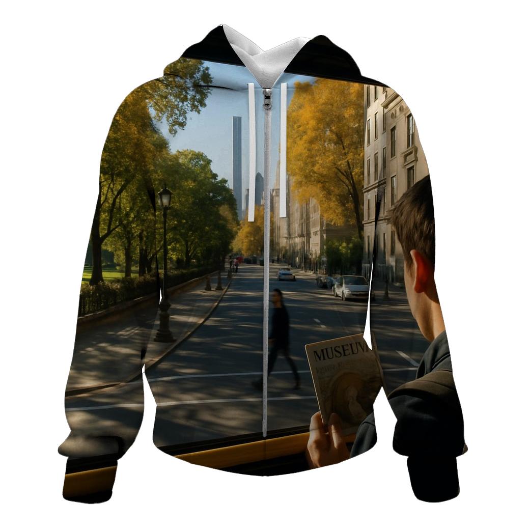 Museum Mile Bus Window With Central Park Edge And Towers hoodie styles