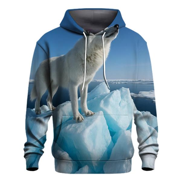 Arctic Wolf On Sea Ice Pressure Ridge embroidered hoodies