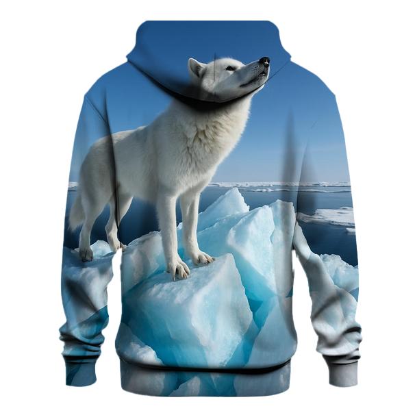 Arctic Wolf On Sea Ice Pressure Ridge embroidered hoodies