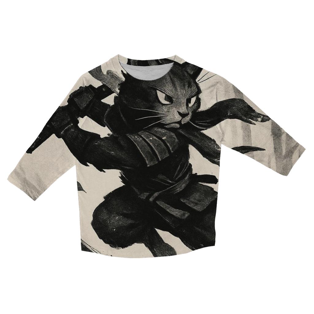 Ink Wash Bamboo Duel Cat cotton quarter sleeve shirts
