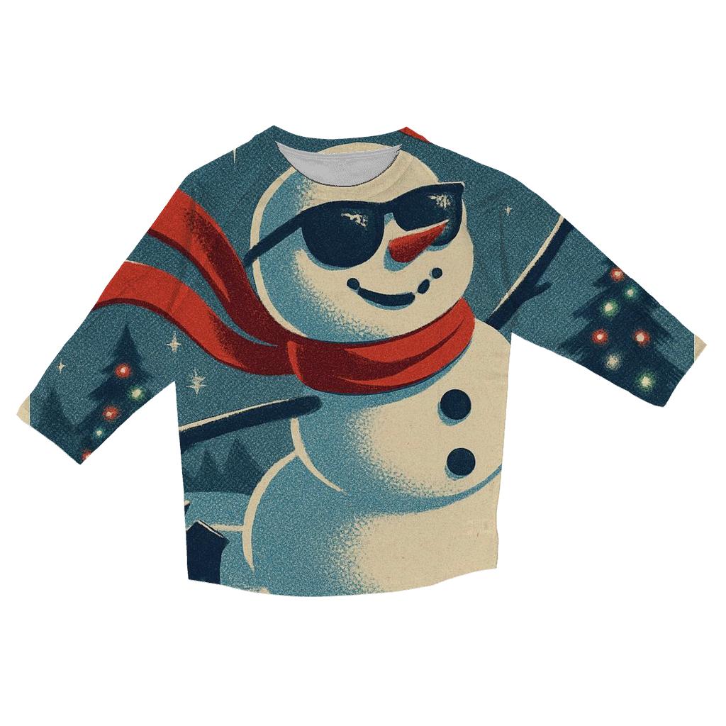 Vintage Skater Snowman Disco Pond printed three quarter sleeve shirts