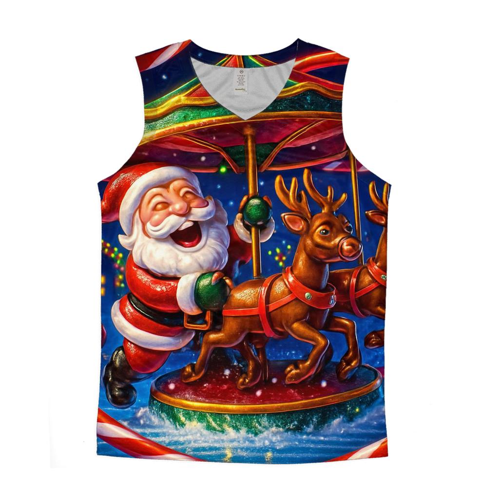 Santa And The Mischief Carousel Reindeer graphic print tank tops