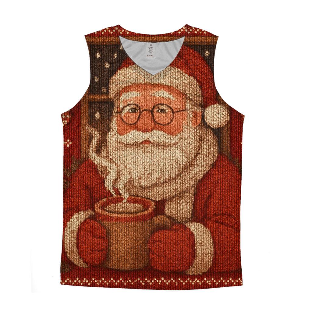 Knitted Pattern Santa Cocoa Cabin graphic print tank tops