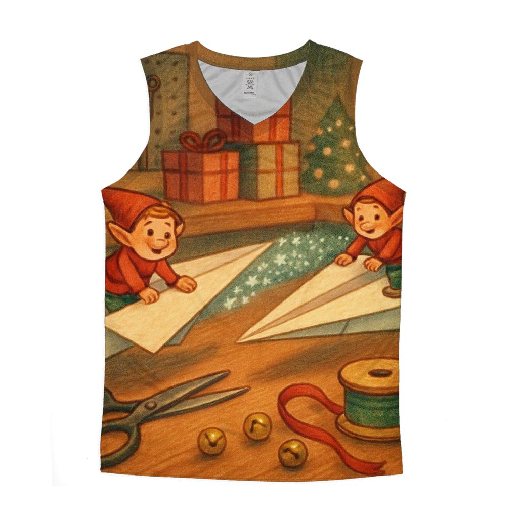 Elf Workshop Paper Airplane Sleigh Race custom tank tops