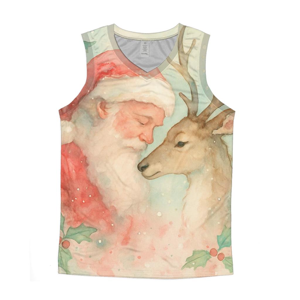 Watercolor Santa And Reindeer Dream Drift graphic print tank tops