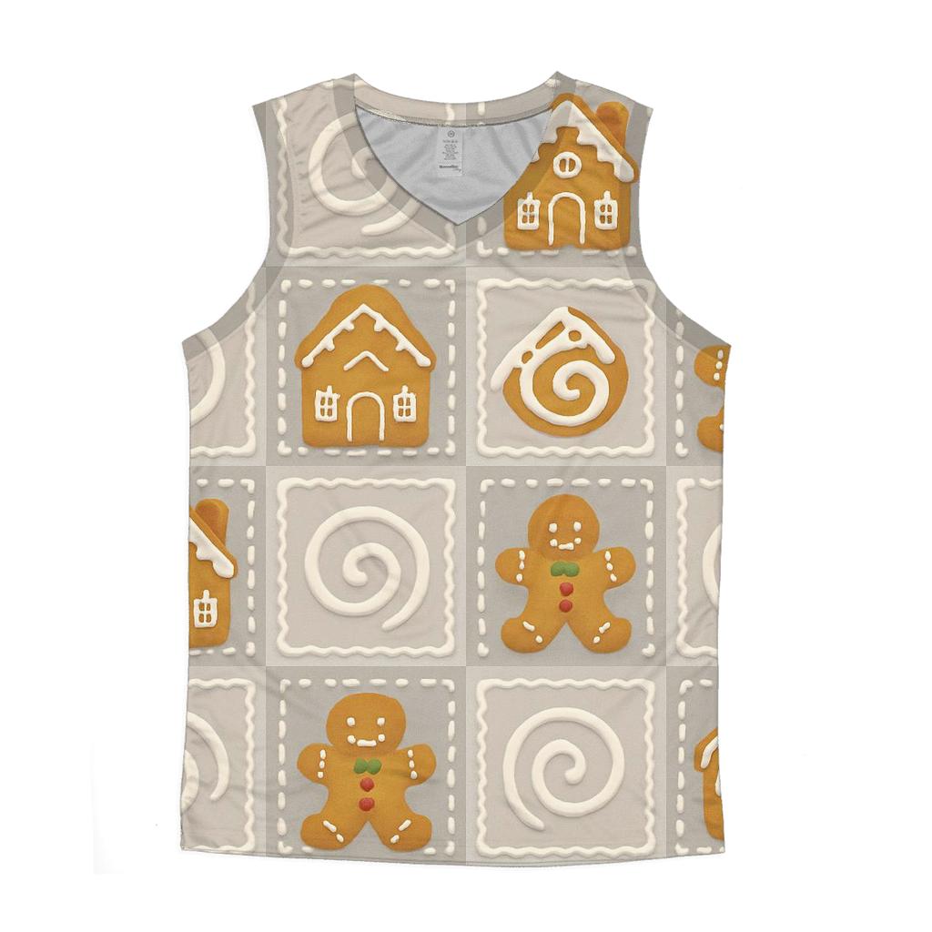 Gingerbread Tile Quilt On Light Gray Background cotton sleeveless tops