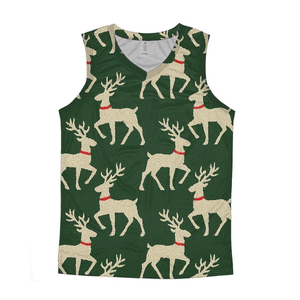 Reindeer Silhouette Diagonal Array On Forest Green Background sports performance tank tops