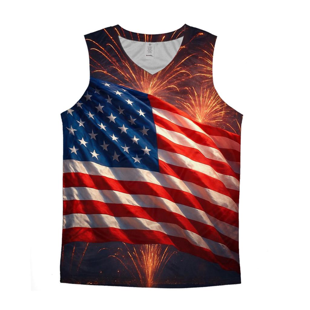 Fireworks Crown Over Waving Banner personalized athletic tanks