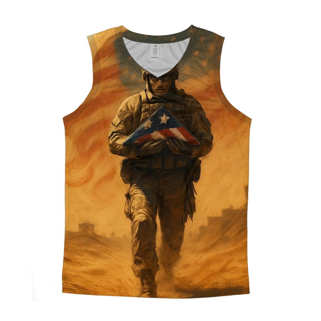 Desert Sentinel With Flag Mirage trendy fitted tank tops