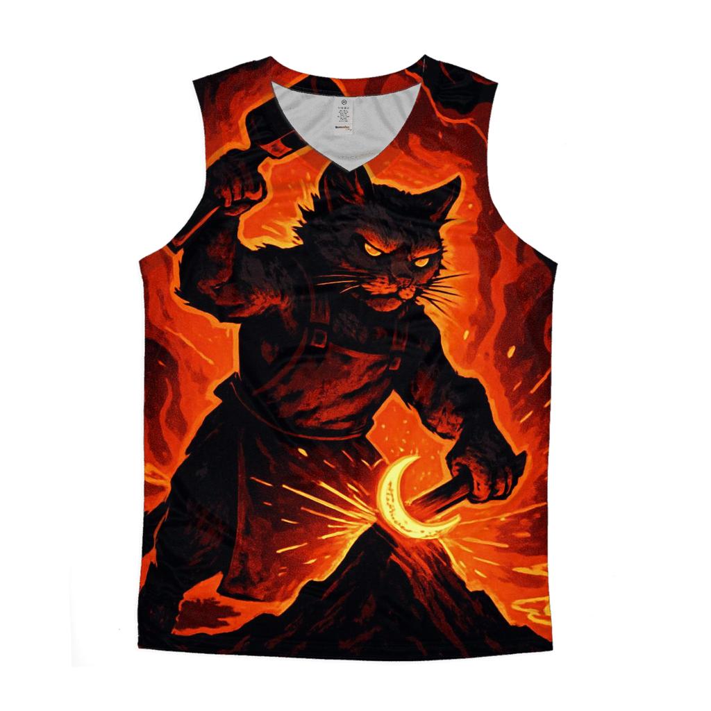 Volcanic Forge Blacksmith Cat casual summer tank tops