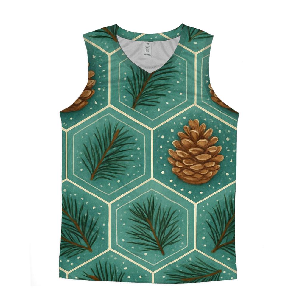 Winter Pine Cone Hex Tessellation On Teal Background stylish racerback tanks