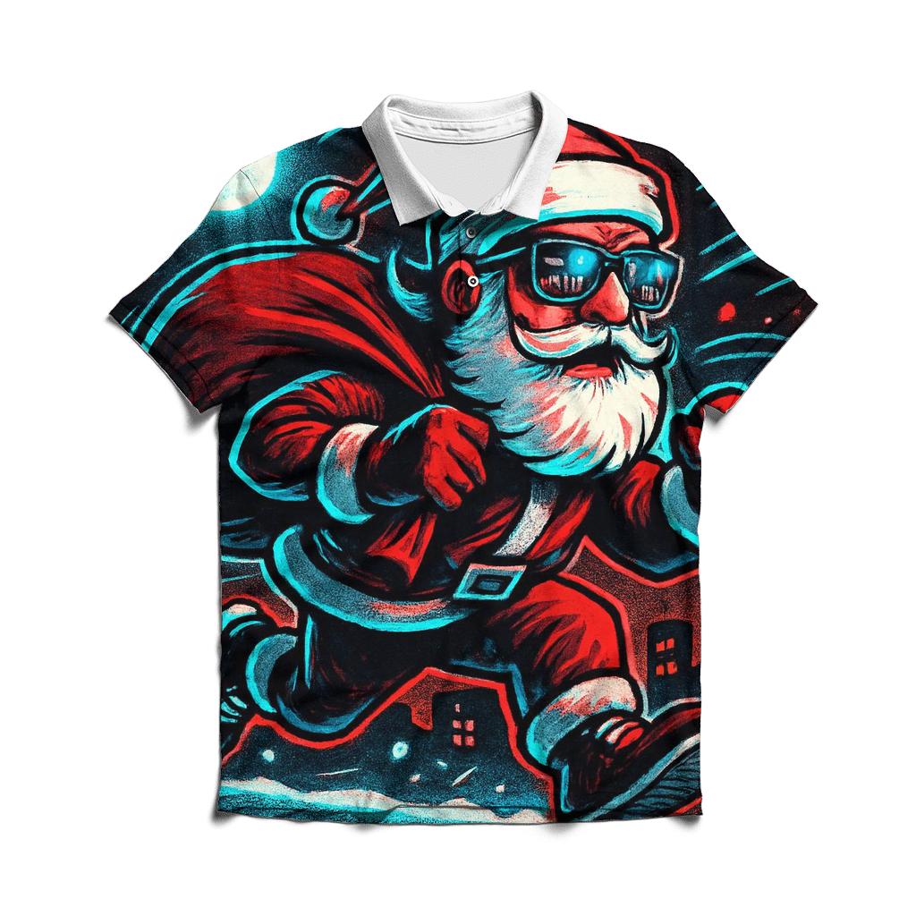 Neon Night Santa On A Rooftop Run premium cotton polo shirts