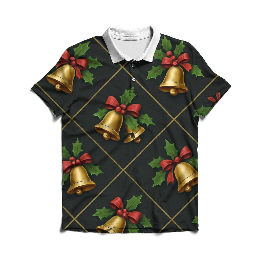 Golden Bell Lattice On Charcoal Background classic pique polos