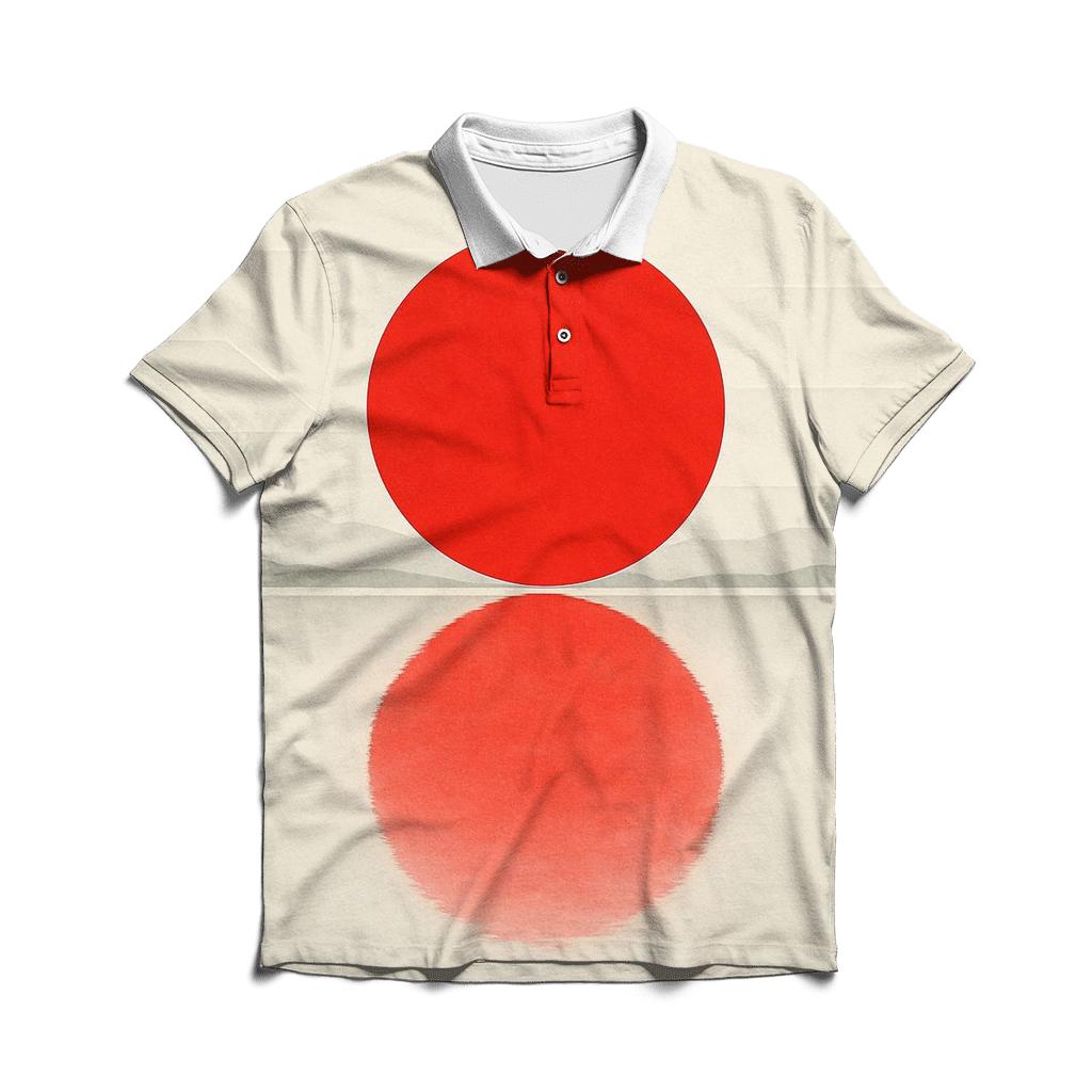 Japan Minimal Sun Geometry embroidered polo tops