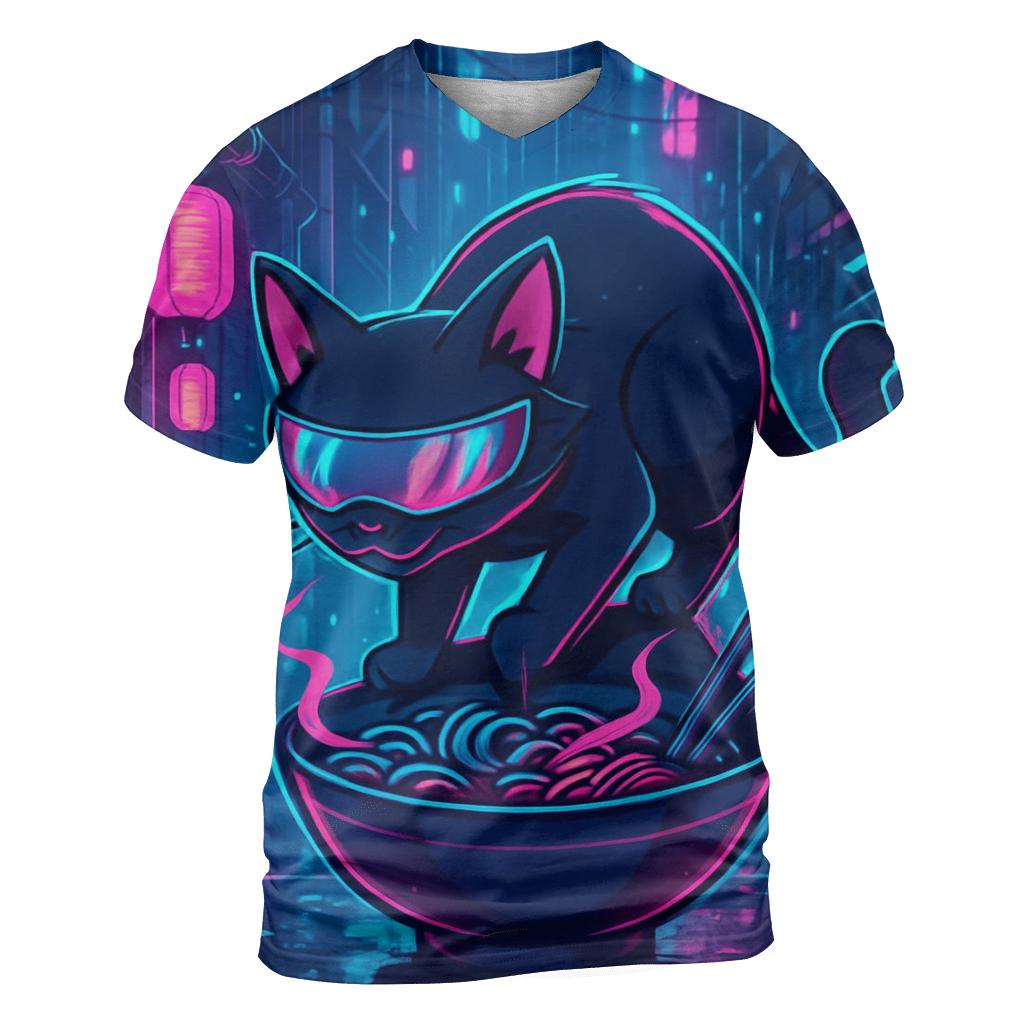 Neon Ramen Alley Cat creative print fashion shirts