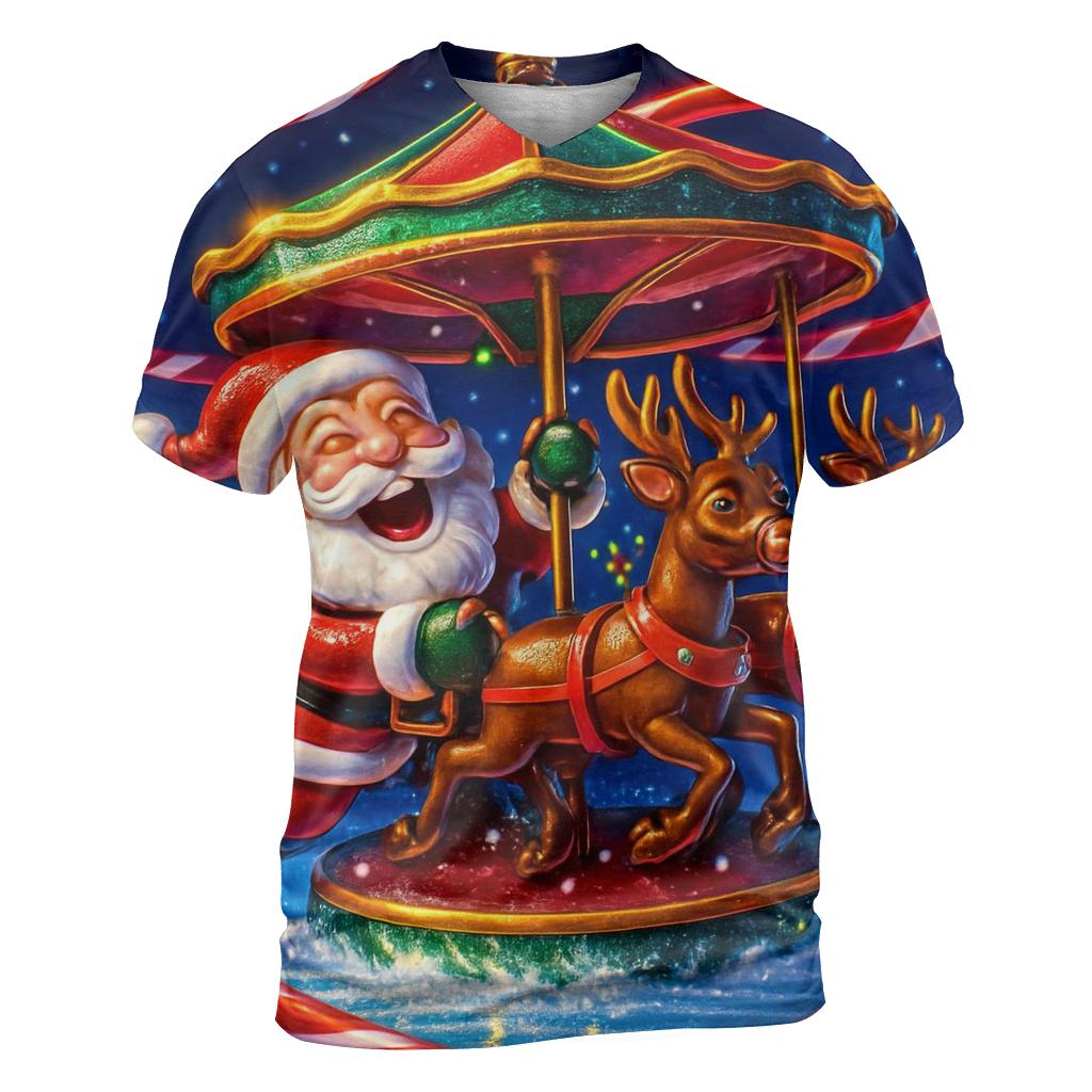 Santa And The Mischief Carousel Reindeer creative print fashion shirts